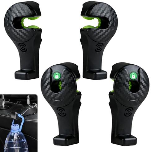 4pcs Car Headrest Hooks with Locking Design Universal Vehicle Organizer 360° Rotation 2 in 1 Car Seat Hidden Hooks for Hang Purse Shopping Bag Cloth Grocery Umbrella Gadgets Accessories