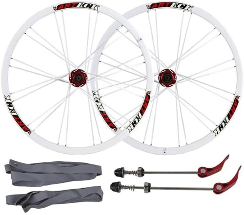 NBTRXWAFR Juego Ruedas Bicicleta 26 Pulgadas Llanta Aleación Doble Pared Blanco Negro Freno Disco Rueda MTB Liberación Rápida 24 Habló para Volante Cassette 7/8/9/10 Velocidades,Blanco