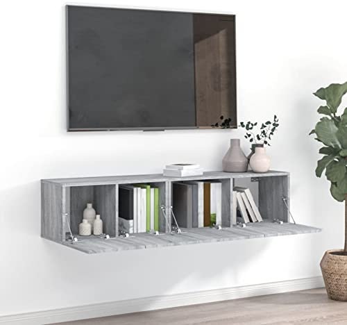 Sufrk Möbelset TV-ställ 2 st multilager trä Sonoma-grå, TV-ställ för vardagsrum, TV-bänk med hylla, enkel montering