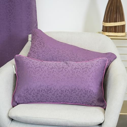 Viste tu hogar Pack 2 Cojines Rectangulares Jacquard con Estampado de Hojas, Estilo Contemporáneo, Dar Calidez, Ideal para Sofá de Salon de Otoño y Invierno, 30x50cm, Color Lila