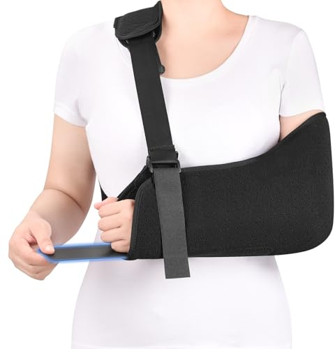 Fasola Arm Sling Reversible, Shoulder Sling with Support Board for Extra Stable, Lightweight Sling with Neck Padding for Broken Collarbone, Shoulder, Rotator Cuff, Elbow, Wrist Injury, L
