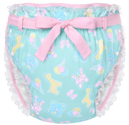LittleForBig Silky Adult Ribbon Omutsu Diaper Wrap Cover Washable Adjustable Reusable Waterproof - Baby Parade Repeating Pattern Green M