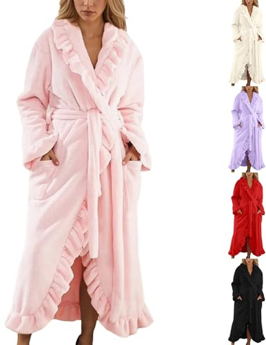 Générique Peignoir De Bain Femme Rose Sortie De Bain Femme Peignoir Coton Personnalisé Long Nid Dabeille Polaire Robe Chambre Eponge Chaud Microfibre Chaude Hiver Doux Pyjama Et Léger Bride Capuche,S