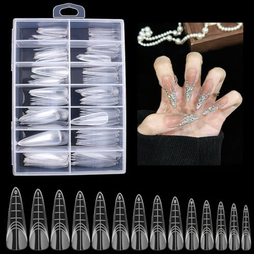 YOFDAL 140 Pièces Popit Ongle Forme Amande - Kit de 14 Tailles de Pop It Ongle pour Prothèse avec Polygel Ongle, Formes à Ongles Réutilisables pour DIY à Domicile
