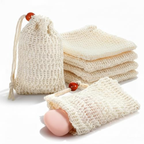 JYXNU 4 Piezas Bolsa De Jabón Algodón Cotone e lino Natural Bolsas Para Jabón Sólido Exfoliación Jabón Para Ducha Bolsas de Fibras Naturales Para Espumar Exfoliación Masaje Cuidado de(Beige)