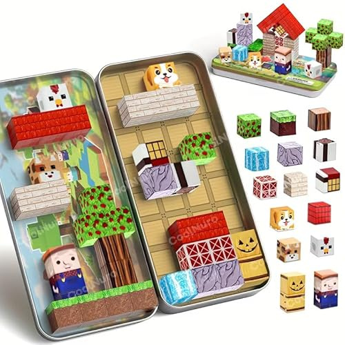 35 blocchi magnetici con scatola in metallo - puzzle 3D giocattolo da fattoria, giocattolo educativo per bambini, dadi magnetici creativi, regalo per ragazzi e ragazze