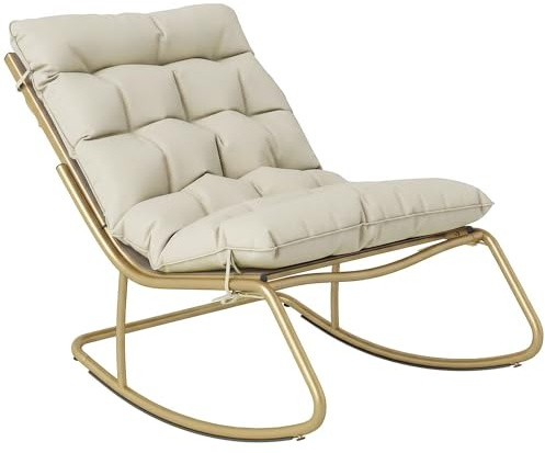Outsunny Fauteuil à Bascule Extérieur Rocking Chair 125cm Beige et Doré