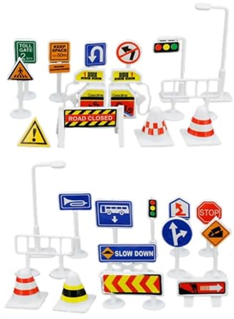 Varningsskyltar för 28 delar – bärbar PP, gatuparkeringsplats, pedagogiskt och interaktivt resespel, kreativ motorik, festdekoration | för