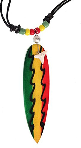 Chic-Net® Collier de surf en bois avec dent de requin et planche de surf ronde peinte avec perles en bois et coton réglable demi-lune poisson spirale collier pour homme et femme Plage Piscine Rasta