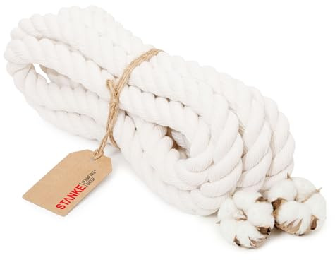 Seilwerk STANKE SOGA Gruesa en algodón 30mm x 30m, Trenzado de 3 Hilos - Cuerda para rodapiés, Acabados de Paredes, protección de Bordes - Resistente, adherente, Suave, 100% algodón Natural