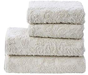 DONE Provence Ornaments 4-tlgs Frottierset 2X Gästehandtuch 2X Handtuch Zwirnfrotier Weich Hautfreundlich 100% Baumwolle Beige 500gr/m²