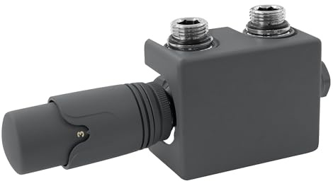 ECD Germany Set di Connessione Centrale con Termostato per Radiatori - Antracite - 50 mm -Universale - Set di Collegamento Scaldasalviette Blocco Rubinetto Valvola Multiblock