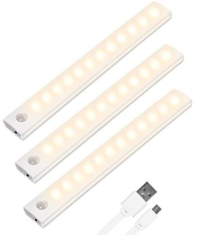 Vicloon Luce per Armadio, 3Pcs Lampada Guardaroba 12 LED con Sensore di Movimento, Batteria Ricaricabile Luce con Striscia Magnetica Adesiva, Luci Notturne per Armadio, Scale, Bagno, Camera, Corridoio