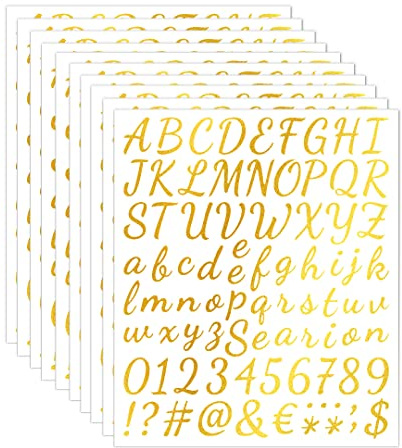 Zayookey 10 Fogli Adesivi Lettera Alfabeto Autoadesivi Impermeabile Vinile Numeri Lettere Segni Adesivi Letter Number Sticker per Cassetta Postale, Porta, Scrapbooking (Oro, 1 Pollice)