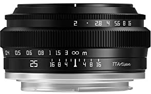TTArtisan 25 mm F2 Weitwinkel APS-C Kameraobjektiv Große Blende Manuell Feste Kameralinse für Sony E-Mount Kameras NEX-5 NEX-C3 NEX-5N NEX-7 NEX-F3 NEX-5R NEX-3N NEX-5T A3000 A5000 A6000