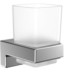 EMCO CUE Zahnputzbecher aus Glas zum Kleben I Zahnbürstenhalter ohne Schrauben I Zahnputzglas aus Metall und Kristallglas Chrom