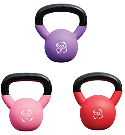 Body Revolution Neoprene Coated Cast Iron Kettlebells - Home and Gym Weights - Strength and Fitness Training Equipment for Men and Women, 2kg - 24kg, 6kg+8kg+10kg (Multicolour Set)