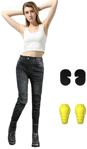 HOMDECR Damen Slim Fit Motorrad Jeans Mit Protektoren Knie Und Hüftprotektoren Stretch Slim Fit Denim Motorradhose Cargo Motorradjeans Schutzhose Biker Pants (L)