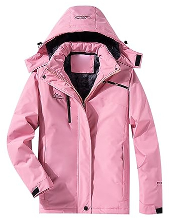 Dinnesis Giacca da sci da uomo e da donna, antivento, giacca invernale da neve, giacca invernale da donna, Colore: rosa., L