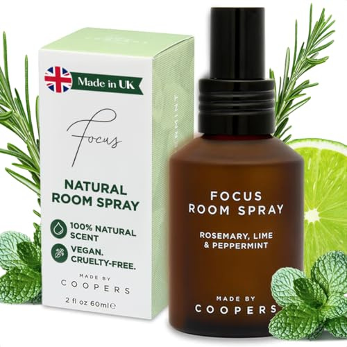 Made By Coopers Vaporisateur d'ambiance Focus Fragrance, Spray désodorisant d'ambiance infusé avec des huiles essentielles de luxe, 60 ml