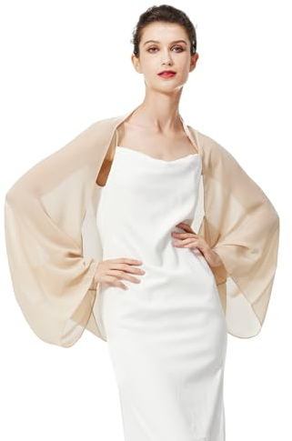 BEAUTELICATE Chiffon Schal Stola Damen Festlich Elegante Schultertuch Bolero Shrug mit Ärmel für Abendkleider Brautkleider Sommer Hochzeit (Champagner, Einheitsgröße)
