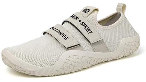 ZHENSI Kreuzhebe-Schuhe, Männer Frauen Kniebeugen-Gewichtheber-Schuhe Indoor-Gymnastik-Barfuß-Cross-Trainer-Schuhe,Beige,41 EU