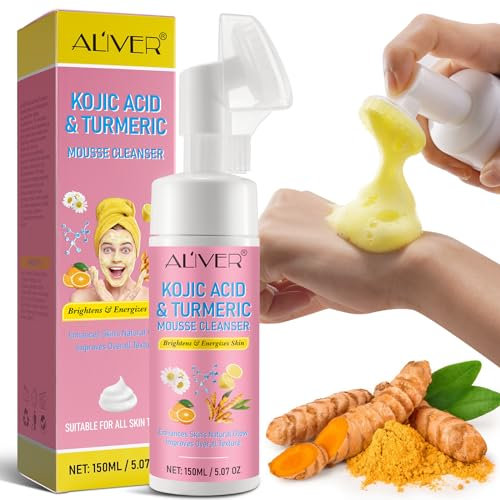 Nettoyant Facial Au Curcuma Et À L'Acide Kojique, Mousse Exfoliante Nettoyante, Combat L'Acné, Équilibre L'Huile Et L'Eau De La Peau, Éclaircit Le Teint De La Peau 150Ml