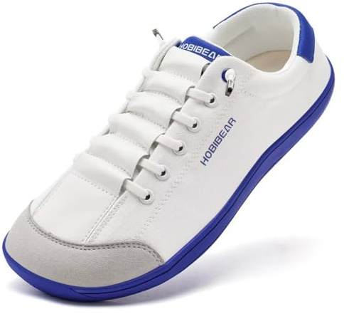 HOBIBEAR Unisex Wide Trainers for Men Women Outdoor Trail Running Minimalist Walking Shoes Lightweight and Breathable White Blue