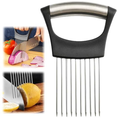 Soporte para rodajas de cebolla de acero inoxidable, rebanador de limón, cortador de verduras, herramienta auxiliar para cortar cuchillos de cocina, herramientas de cocina para el hogar para carne (1)