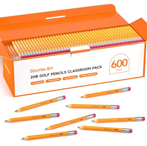Shuttle Art 600 Pack Golf Pencils With Erasers, #2 HB Pencils Bulk, 3.5” Mini Pencil, Pre-Sharpened Small Pencil for Kids Teachers Classroom Games, Back to School Supplies