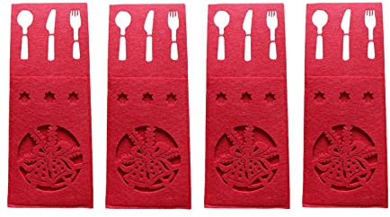 YIZITU Lot de 4 porte-couverts de Noël rectangulaires rouges avec fourchette pour argenterie, fête, table, dîner, support d'argenterie de Noël