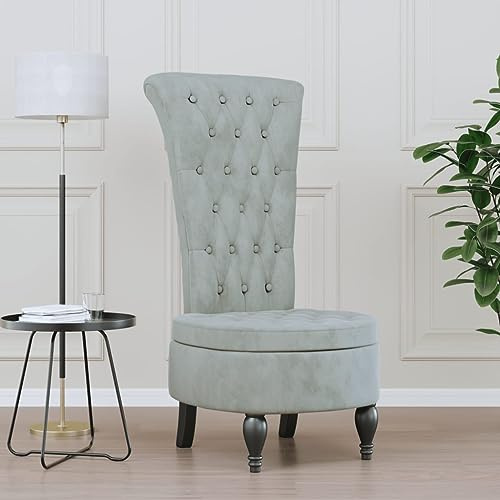 Stolar, toffelstolar – hög ryggstol ljusgrå sammetsknapp design