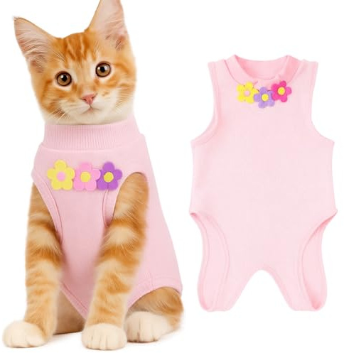 KEWUF Body Post operatorio Gatto Tuta per Recupero Gatti, Post Operatoria per Cani Gatti, Colletto Alternativo Anti-Leccato per Gattini Tutina Professionale per Ferite Addominali o Malattie(Rosa, L)