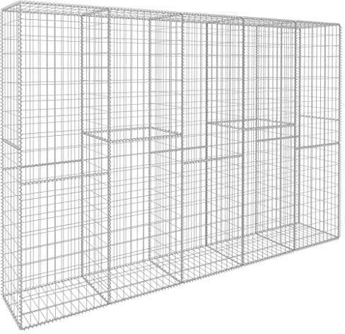 Mokuyary Parete in gabbione con coperchio in acciaio zincato, 300 x 50 x 200 cm, gabbie per pietra, recinto da giardino, griglia di gabbione, per esterni, terrazza, cortile, prato