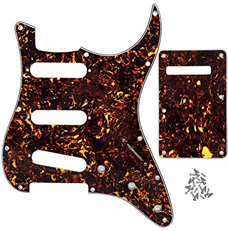 FLEOR Set mit 11 Löchern SSS Style Pickguard und Tremolo Cavity Cover Back Plate mit Schrauben für US/Mexican Standard ST Gitarrenteile, 4-lagige braune Schildkröte