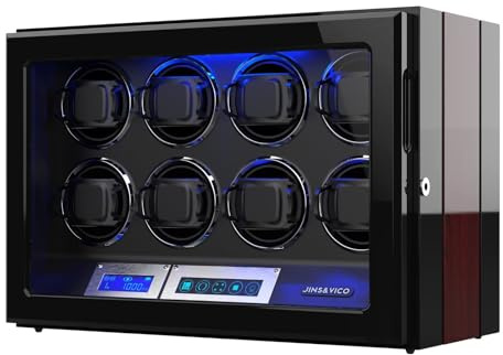 Watch Winder, Wooden Finish with Adjustable [Upgraded] Watch Pillows, 8 Winding Spaces Watch Winders for Automatic Watches, Built-in Illumination