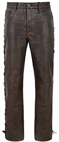 Men's Biker Laced Leather Trousers 100% Cowhide Riding Motorcycle Biker Pants 00126 (34, Black Bronze)