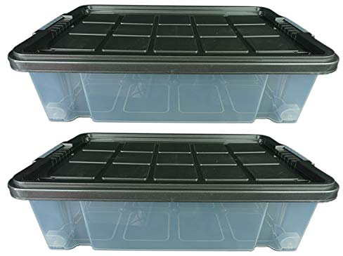 Novaliv 2x Euroboxen mit Deckel Rollen 45l 61x40x27 transparent Grau Anthrazit Aufbewahrungsboxen Groß light Stapelboxen Kisten Boxen Kunststoffkiste Lagerbox Spielzeugbox