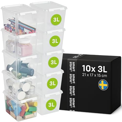 SmartStore - 10x Aufbewahrungsbox mit Deckel Classic 3L (21x17x15cm) | Stapelbare Box mit Deckel | Lebensmittelechte Kunststoffbox | Plastikbox mit Deckel & verstärkten Ecken | 10 Jahre Garantie
