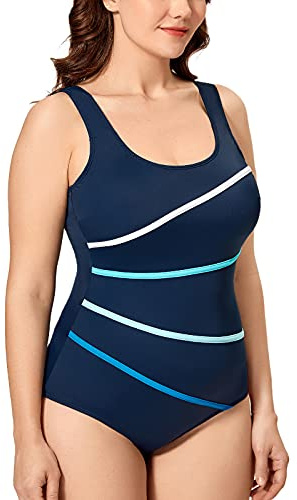 DELIMIRA Maillot de Bain Femme 1 Piece Gainant Grande Taille Intégré Navy 42