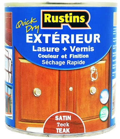 Rustins – Exterior de laca + barniz para madera – secado rápido – Teca fina satinada – 15 m²/L 500 ml (ESTE500FR)
