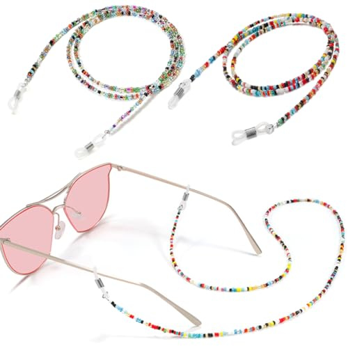 Chaîne Lunettes Femmes, 2 Pièces Chaîne pour Lunettes Cordon Lunettes Chaîne de Lunettes de Soleil Chaîne de Lunettes pour Lunettes de soleil Lunettes de Lecture Lunettes pour Femmes