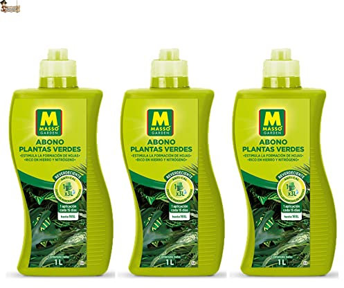 BricoLoco.com Abono Fertilizante Plantas Verdes. Pack 3 litros (3x1 lt) NPK con Alto Contenido en Hierro y nitrógeno. Favorece la formación de Hojas. Potencia verdor y vitalidad de Las Plantas. (3)