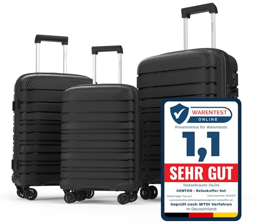GENTOR Kofferset 3-teilig – Hartschalenkoffer mit Rollen & TSA-Schloss – Reisekoffer Set M/L/XL Trolley Koffer leicht & robust – Handgepäck Koffer groß mittel klein – Schwarz Carbonoptik