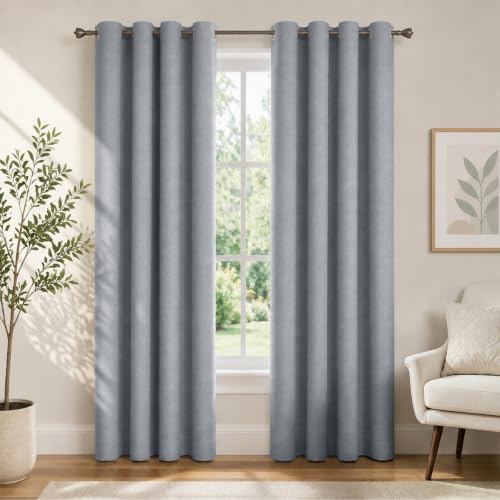 Ystyle Cortinas 100% Opacas 2 Piezas, 140×225cm, Gris Claro | Cortinas Lino Salon, Cortinas Termicas Aislantes Frio Y Calor, Blackout Cortinas Dormitorio, Cortina Acustica Con Ojales