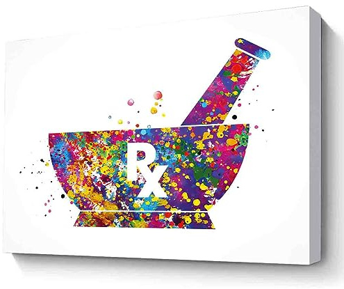 MBARE Watercolor Wall Art Prints,Pharmacist And Watercolor Print Pharmacy Wall Art Medical Art Medicine Pharmacist Rx Art Wall Art Clinic Decor~-16X20 Canvas Print With Frame
