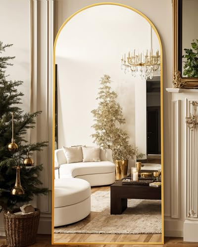 Antok 76 x34” Arched Full Length Floor Mirror, Gold Aluminum Frame, Free Standing/Wall Mount/Leaning for Bedroom, Living Room, Dressing Room