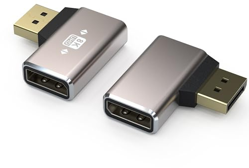 VMOJO 2-pack DisplayPort-kopplingsadapter, legeringshölje 8K UHD HDR Displayport (DP) 1,4 90 graders högervinklad kontakt till uttag förlängningskontakt omvandlare 8K@60Hz/4K@144Hz