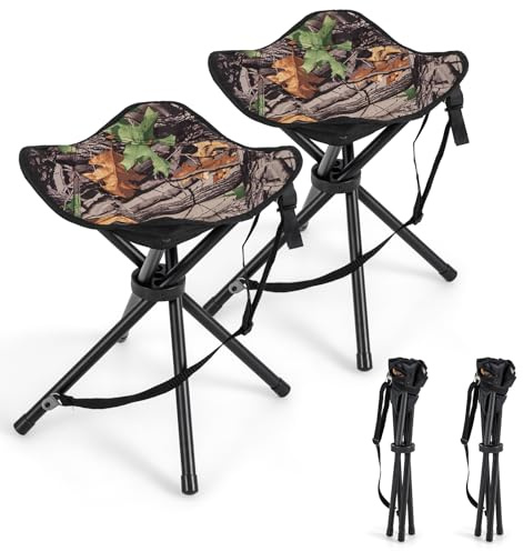 GOPLUS Uppsättning av 2 fällbara pall, campingpall för 4 ben, kan belastas upp till 150 kg, campingpall, bärbar jaktpall med axelrem, vikbar pall lätt för jakt, fiske, resor, 32 x 32 x 40 cm
