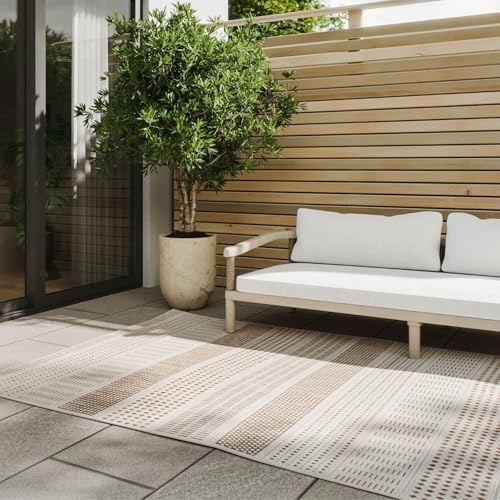 benuta Basic Alfombra Exterior Interior Kaleo - Beige 160x230 cm - Diseño Geométrico - Resistente al Clima & UV - Balcón, Terraza, Jardín, Cocina, Dormitorio, Salon & Sala de Estar - Fácil de Limpiar